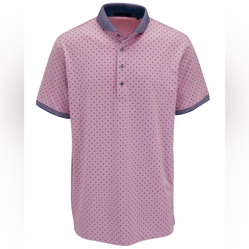Greyson Men's Wolf Icon Dot‎ Short Sleeve Golf Polo Shirt Pink Large